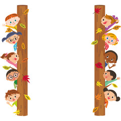 紅葉とフレームと子供達