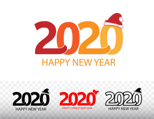 2020 Happy New Year Vector Logo for Christmas Card. Isolated on white background.