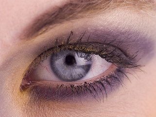 big blue eyes close up of a woman with makeup