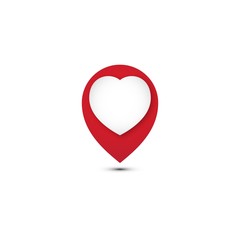 Creative design love icon on the location mark with red color