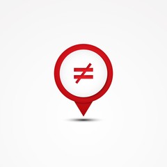 Creative combination not equal mathematics symbol and map pointer