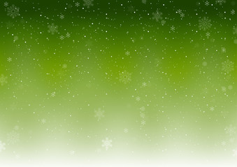Green Xmas Winter Background with Falling Snowflakes - Abstract Snowfall Illustration, Vector
