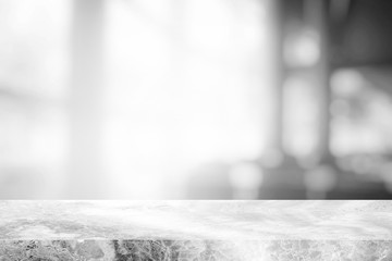 Abstract Luxury Marble Table with Blurred Shared Coworking Space Room Background, Suitable for Product Display and Natural Concept.