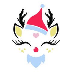 Cute vector unicorn. Vector illustration. Santa unicorn