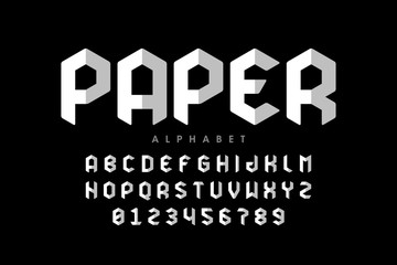 Origami style font design, paper folding alphabet letters and numbers