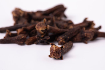 Dried cloves close up on white background