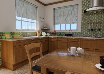 3D Rendering Rural Kitchen