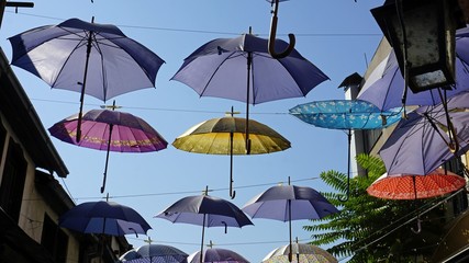 Fototapeta na wymiar colorful umbrellas in old town of skopje