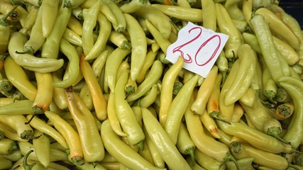 fresh peppers at big market in macedonian town skopje
