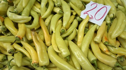 fresh peppers at big market in macedonian town skopje