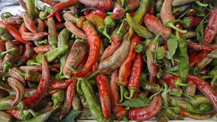 fresh peppers at big market in macedonian town skopje