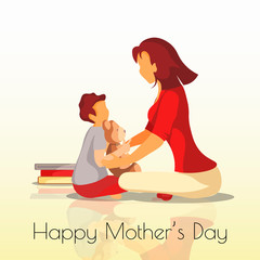 Cute card design for Happy Mother's Day. Mother and child sitting together. Vector illustration for postcard, banner, poster, greeting card.