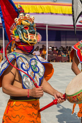 インド、ブッダガヤにあるブータン寺院でのチベット仏教の踊り、マスクダンス