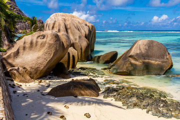 Seychelles, Amazing tropical beach, paradise beach in Praslin, island of Seychelles