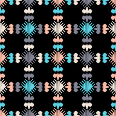 Ikat. Seamless pattern. Traditional ornament. Geometric background. Vector illustration for web design or print.