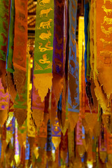 Banners hanging from ceiling, Wat Chedi Luang, Chaing Mai, Thailand