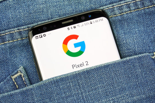 Google Pixel 2 on a phone screen in a pocket