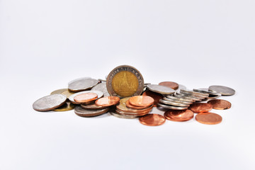 Thai baht Coins on white background concept Money finance business currency coin isolated investment