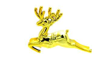 Close up Gold Reindeer Ornament Isolated on White Background.