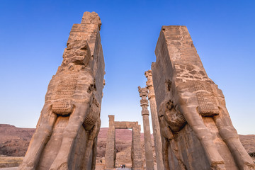 Gate of All Nations in ruins of Persepolis ancient city in Fars Province, Iran