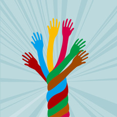 Colorful hand design. Isolated on blue background.