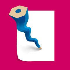 The creativity of the pencil. Isolated on red background.