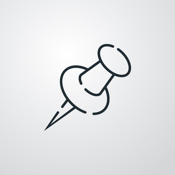 Icono plano lineal chincheta en fondo gris