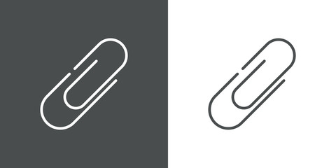 Icono plano lineal clip de papel en gris y blanco