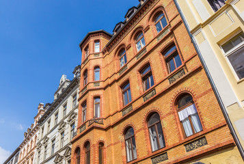 Facade of an orange brick building in Koblenz, Germany