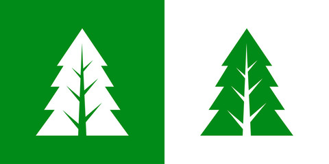 Logotipo con árbol abstracto triangulo con tronco y ramas en espacio negativo en verde y blanco