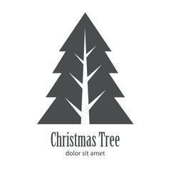 Obraz premium Logotipo con texto Christmas Tree con árbol abstracto triangulo con tronco y ramas en espacio negativo en color gris