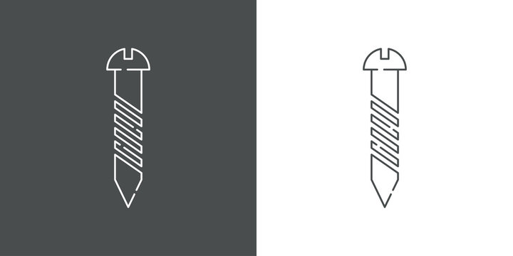 Icono plano lineal tornillo cabeza redonda en gris y blanco