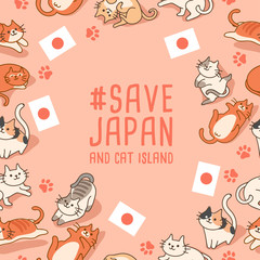 Save Japan and cat island messages for advertising making donate of natural disaster in Japan : Vector Illustration