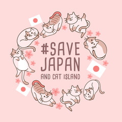 Save Japan and cat island messages for advertising making donate of natural disaster in Japan : Vector Illustration