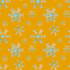 Illustrated seamless pattern with snowflakes on a orange background
