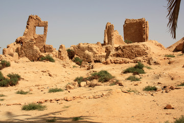 Ancient ruins of a house at the Mountain of the Dead in Siwa, Siwa Oasis, Egypt