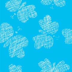 Hand drawn seamless pattern with butterfly on blue background, vector illustration