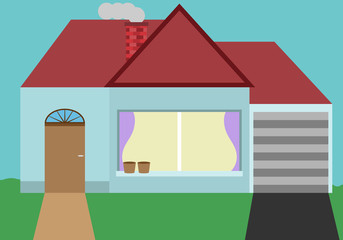 Casa unifamiliar de paredes azules.