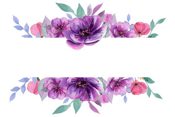 Delicate watercolor frame. Best for wedding invitation, greeting card, poster, print, design. Hand painted, isolated on white background.