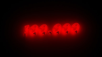 100K celebration, red neon, 3D rendering