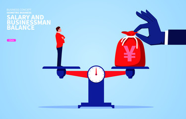 Businessman balancing with the weight of wages given