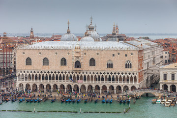 Fototapeta premium Beautiful aerial view of Doge's Palace with crowd of tourists, Venice, Italy
