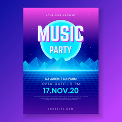 Retro futuristic music poster template. With a gradation of pink and blue background. Music poster template