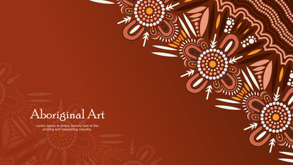 Aboriginal dot art vector banner with text.