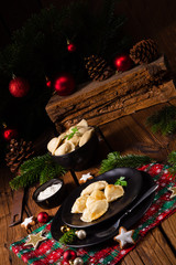 Polish Christmas pierogi with sauerkraut and mushrooms
