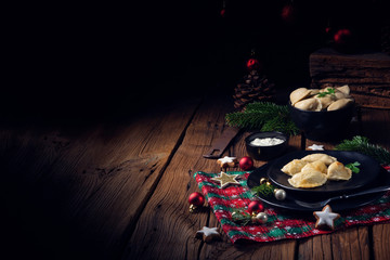 Polish Christmas pierogi with sauerkraut and mushrooms