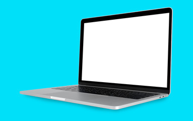 Blank screen Laptop Computer isolated on blue sky background with clipping path.