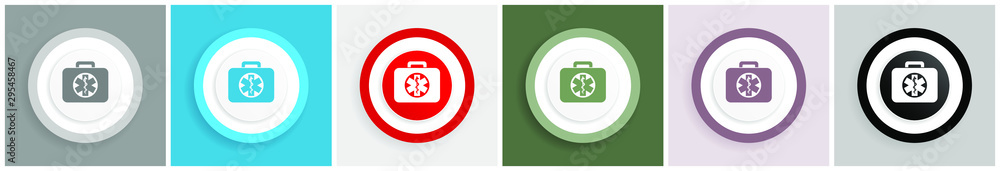 Aufkleber rescue kit icon set, colorful flat design vector illustrations in 6 options for web design and mobil