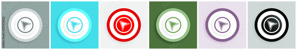 Aufkleber Navigation icon set, colorful flat design vector illustrations in 6 options for web design and mobile applications