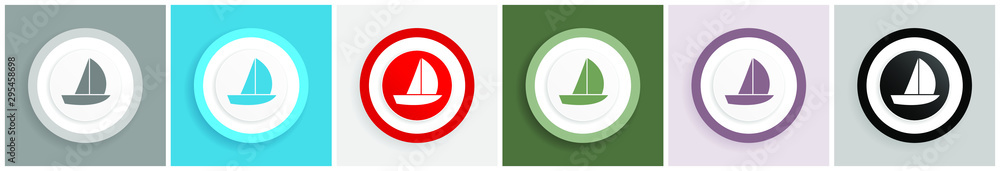 Aufkleber yacht icon set, colorful flat design vector illustrations in 6 options for web design and mobile app